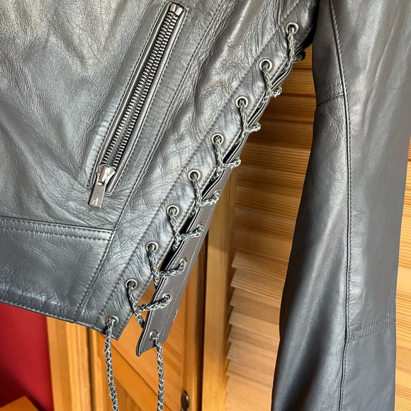 *NWT* SKINGRAFT gorgeous lambskin leather bomber DEEP GREY - Picture 6 of 6